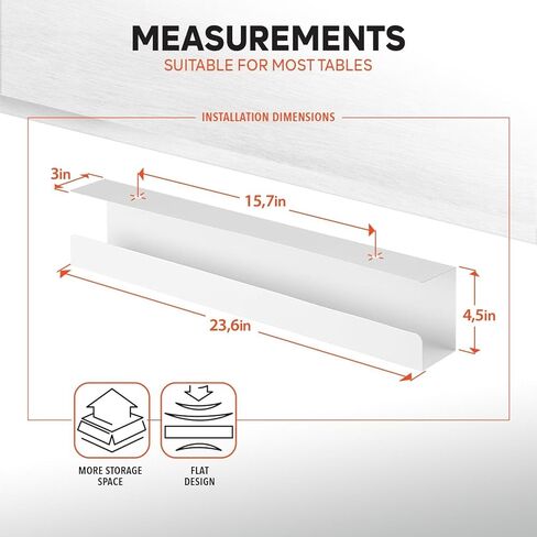 Under Desk Cable Management Tray - Metal Wire Organiers for Office and Home - Power Strip Holder - White 23.6 inch in Kuwait