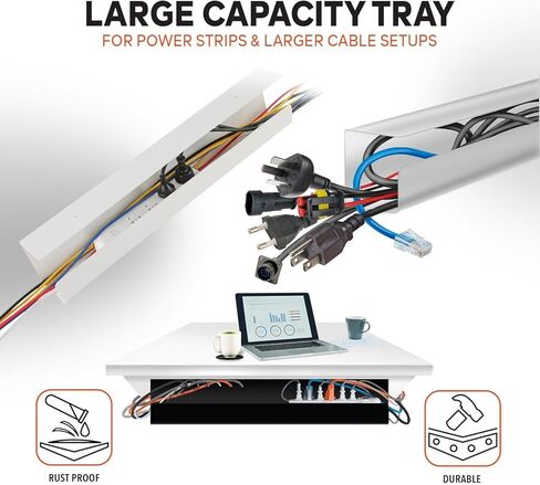 Under Desk Cable Management Tray - Metal Wire Organiers for Office and Home - Power Strip Holder - White 23.6 inch in Kuwait