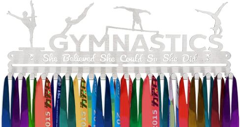 Gymnastics Medal Hanger Display for Girls, Stainless Steel Bow Holder Wall Mount for Over 20 Medals and Ribbons, Screws and Anchors Included, 5.2 x 15.7 inches in Kuwait