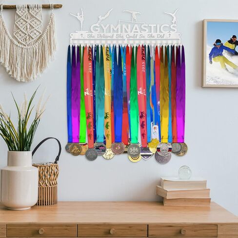 Gymnastics Medal Hanger Display for Girls, Stainless Steel Bow Holder Wall Mount for Over 20 Medals and Ribbons, Screws and Anchors Included, 5.2 x 15.7 inches in Kuwait