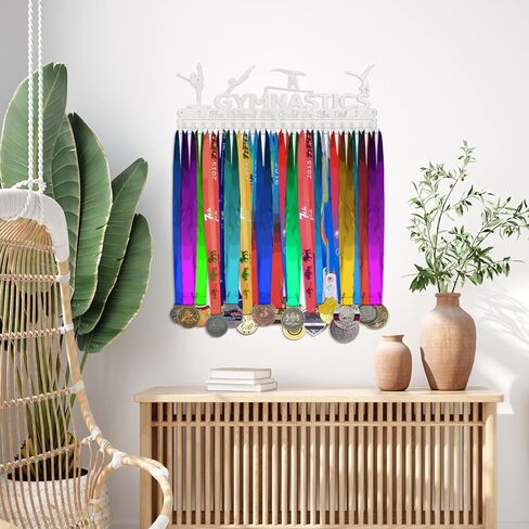 Gymnastics Medal Hanger Display for Girls, Stainless Steel Bow Holder Wall Mount for Over 20 Medals and Ribbons, Screws and Anchors Included, 5.2 x 15.7 inches in Kuwait