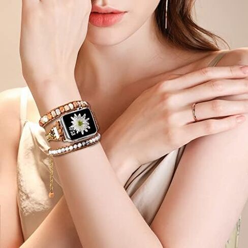 Handmade Boho Watch Band Compatible with Apple Watch 49MM 45MM 44MM 42MM 41MM 40MM 38MM Beaded Wrap Bracelet for iWatch Ultra, Series SE/9/8/7/6/5/4/3/2/1, Fancy Strap for Women in Saudi Arabia