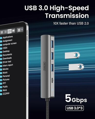 موزع USB C، محور محول متعدد المنافذ SAILLIN 4 في 1 USB C مع 3 منافذ USB 3.0، توصيل طاقة 100 واط، غلاف ألومنيوم USB C/Thunderbolt 3 إلى USB 3.0 لأجهزة MacBook Pro/Air، iPad Pro، XPS، والمزيد in Kuwait