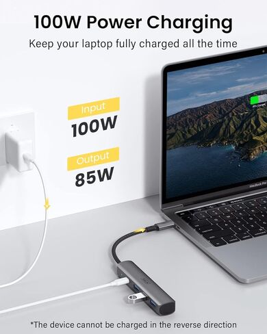 موزع USB C، محور محول متعدد المنافذ SAILLIN 4 في 1 USB C مع 3 منافذ USB 3.0، توصيل طاقة 100 واط، غلاف ألومنيوم USB C/Thunderbolt 3 إلى USB 3.0 لأجهزة MacBook Pro/Air، iPad Pro، XPS، والمزيد in Kuwait