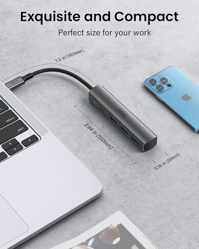 موزع USB C، محور محول متعدد المنافذ SAILLIN 4 في 1 USB C مع 3 منافذ USB 3.0، توصيل طاقة 100 واط، غلاف ألومنيوم USB C/Thunderbolt 3 إلى USB 3.0 لأجهزة MacBook Pro/Air، iPad Pro، XPS، والمزيد in Kuwait