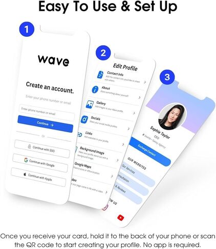 بطاقة عمل رقمية من Wave - بطاقة عمل NFC مع صنبور ذكي للجزء الخلفي من الهاتف - رمز QR وعلامة NFC لتبادل معلومات الاتصال الاحترافية والوسائط الاجتماعية والمواقع الإلكترونية والمزيد (iPhone وAndroid) in Kuwait