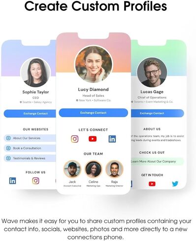 بطاقة عمل رقمية من Wave - بطاقة عمل NFC مع صنبور ذكي للجزء الخلفي من الهاتف - رمز QR وعلامة NFC لتبادل معلومات الاتصال الاحترافية والوسائط الاجتماعية والمواقع الإلكترونية والمزيد (iPhone وAndroid) in Kuwait