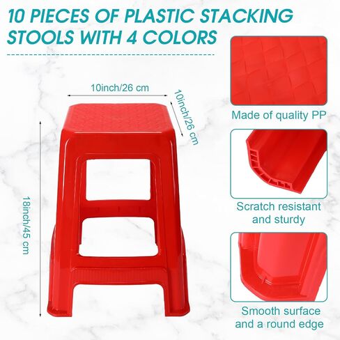 10 Pieces Stackable Classroom Stools 18 Inch Plastic Stools Step Stool Nesting Stools Colorful Plastic Seat Light Duty Large Plastic Stool for Students Classroom Home Office Shower Favors in Saudi Arabia