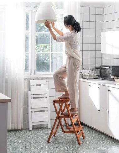 3 Step Stool Home Wooden Folding Ladder Chair Thickened Library Stair Chair Portable Light Garden Tool Ladder Maximum Load 150KG in Saudi Arabia