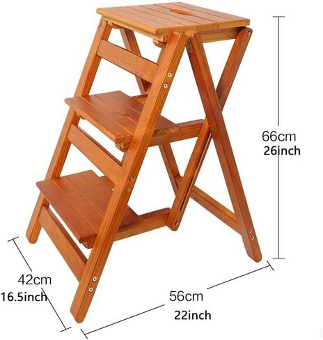 3 Step Stool Home Wooden Folding Ladder Chair Thickened Library Stair Chair Portable Light Garden Tool Ladder Maximum Load 150KG in Saudi Arabia
