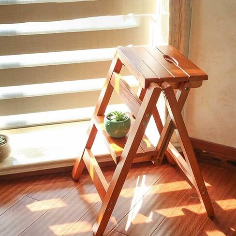 3 Step Stool Home Wooden Folding Ladder Chair Thickened Library Stair Chair Portable Light Garden Tool Ladder Maximum Load 150KG in Saudi Arabia