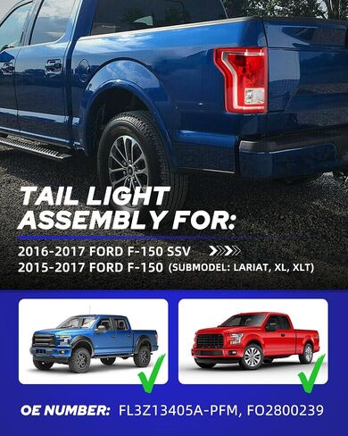 AUTOONE F150 مجموعة المصابيح الخلفية من مصنع تصنيع المعدات الأصلية لاستبدال المصابيح الخلفية لعام 2016 2017 Ford F-150 SSV/ 2015 2016 2017 Ford F-150 Lariat، XL، XLT جانب السائق (LH) in Kuwait