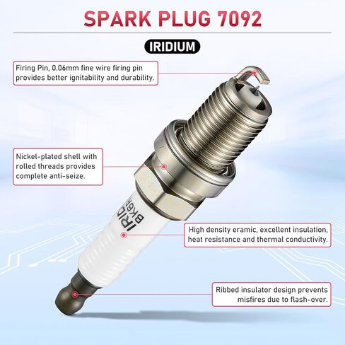 7092 شمعات إشعال إيريديوم 4 عبوات متوافقة مع أكورا هوندا دودج ميتسوبيشي تويوتا كامري كورولا RAV4 سولارا بونتياك فيبي لكزس سكيون xB tC 1.8L 2.0L 2.4L 2.5L L4 H4 لاستبدال BKR6EGP in Kuwait