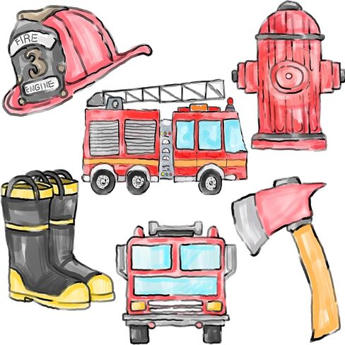 Firetruck Cutouts for Kids' Parties - 12-Piece Vibrant Firetruck Birthday Decorations Set in Saudi Arabia