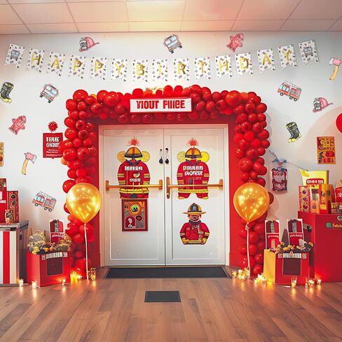 Firetruck Cutouts for Kids' Parties - 12-Piece Vibrant Firetruck Birthday Decorations Set in Saudi Arabia
