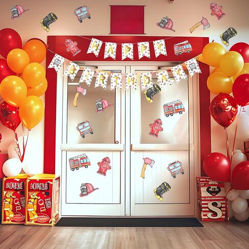 Firetruck Cutouts for Kids' Parties - 12-Piece Vibrant Firetruck Birthday Decorations Set in Saudi Arabia
