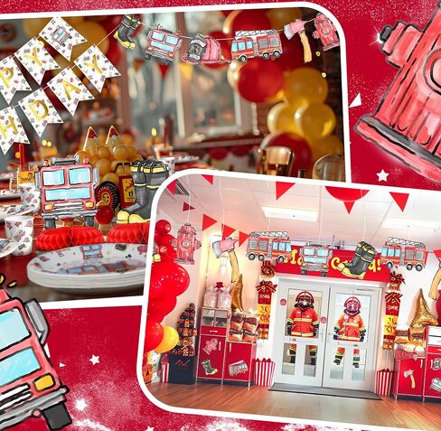 Firetruck Cutouts for Kids' Parties - 12-Piece Vibrant Firetruck Birthday Decorations Set in Saudi Arabia
