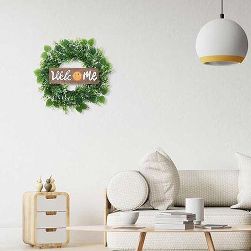 أكاليل HOMCDALY للباب الأمامي، إكليل باب مقاس 16 بوصة مع علامة ترحيب قابلة للتبديل، إكليل أخضر لربيع وصيف، إكليل مزرعة اصطناعي معلق لتزيين الباب الأمامي ديكور الشرفة المنزلية (16 بوصة) in Kuwait