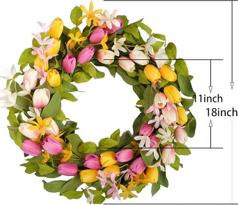 Bibelot 18 بوصة إكليل عيد الفصح إكليل زهرة التوليب الاصطناعي من الحرير وهمية زهرة الربيع إكليل باب عيد الحب إكليل عيد الأم طوال العام أو في الهواء الطلق ديكور داخلي للمنزل والحفلات... in Kuwait