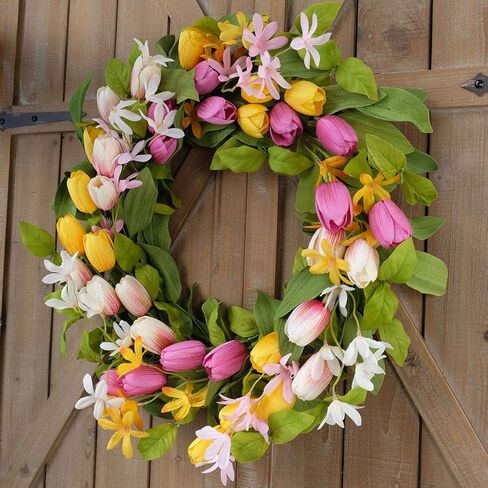 Bibelot 18 بوصة إكليل عيد الفصح إكليل زهرة التوليب الاصطناعي من الحرير وهمية زهرة الربيع إكليل باب عيد الحب إكليل عيد الأم طوال العام أو في الهواء الطلق ديكور داخلي للمنزل والحفلات... in Kuwait
