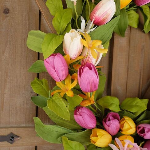 Bibelot 18 بوصة إكليل عيد الفصح إكليل زهرة التوليب الاصطناعي من الحرير وهمية زهرة الربيع إكليل باب عيد الحب إكليل عيد الأم طوال العام أو في الهواء الطلق ديكور داخلي للمنزل والحفلات... in Kuwait