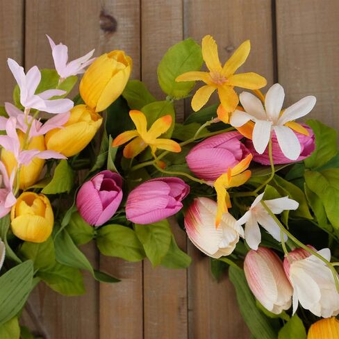 Bibelot 18 بوصة إكليل عيد الفصح إكليل زهرة التوليب الاصطناعي من الحرير وهمية زهرة الربيع إكليل باب عيد الحب إكليل عيد الأم طوال العام أو في الهواء الطلق ديكور داخلي للمنزل والحفلات... in Kuwait
