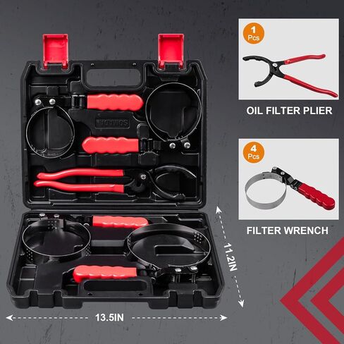 5 PCS Oil Filter Swivel Wrench Set, Standard Oil Filter Removal Tool, 2-1/2 "to 4-5/8" (63.5mm to 116mm) Adjustable 12" Oil Filter Pliers, Stainless Steel Oil Filter Wrenches in Kuwait