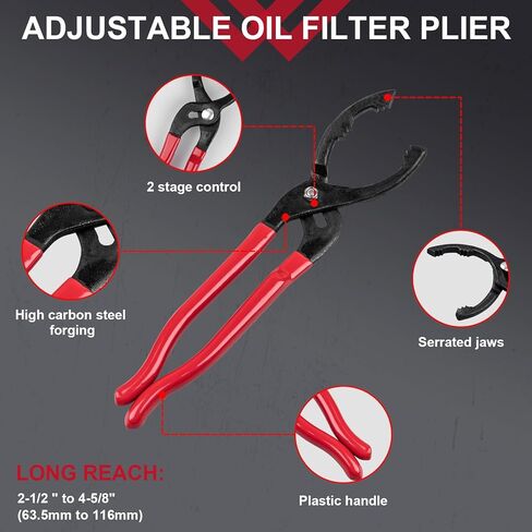 5 PCS Oil Filter Swivel Wrench Set, Standard Oil Filter Removal Tool, 2-1/2 "to 4-5/8" (63.5mm to 116mm) Adjustable 12" Oil Filter Pliers, Stainless Steel Oil Filter Wrenches in Kuwait