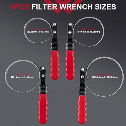5 PCS Oil Filter Swivel Wrench Set, Standard Oil Filter Removal Tool, 2-1/2 "to 4-5/8" (63.5mm to 116mm) Adjustable 12" Oil Filter Pliers, Stainless Steel Oil Filter Wrenches in Kuwait