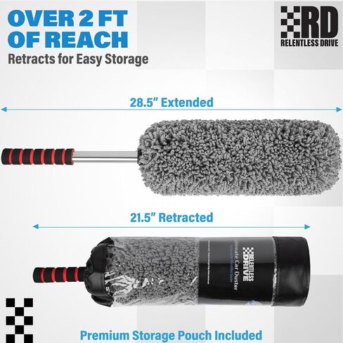 Relentless Drive Car Duster Exterior Scratch Free - Premium Microfiber Duster for Car - Long Secure Extendable Handle, Removes Pollen, Dust & Lint - Large Duster for Car, Truck, SUV, RV & Motorcycle in Saudi Arabia