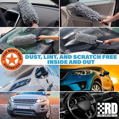 Relentless Drive Car Duster Exterior Scratch Free - Premium Microfiber Duster for Car - Long Secure Extendable Handle, Removes Pollen, Dust & Lint - Large Duster for Car, Truck, SUV, RV & Motorcycle in Saudi Arabia