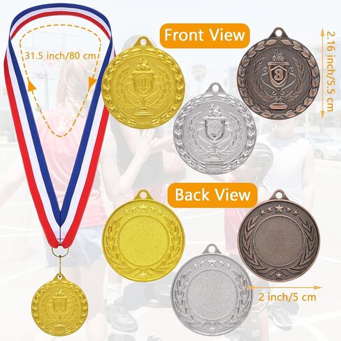 Medals for Awards, 12 Pieces Gold Silver Bronze Metal Medals Winner Medals with Ribbon Necklace for Sports Day Prizes, Gymnastics Competitions, Party Gifts, Kids Adults in Saudi Arabia