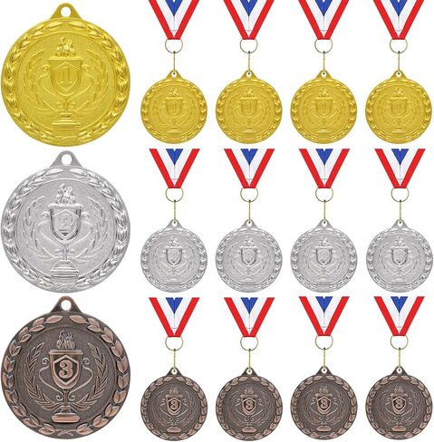 Medals for Awards, 12 Pieces Gold Silver Bronze Metal Medals Winner Medals with Ribbon Necklace for Sports Day Prizes, Gymnastics Competitions, Party Gifts, Kids Adults in Saudi Arabia