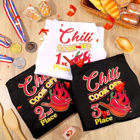 6 Pcs Chili Cook-off Prizes, Chili Cook-Off Aprons 1st 2nd 3rd Prizes Set of 3 Medals Funny Chili Cooking Aprons Adjustable Chili Cook-off Decorations Gifts for Winning Prize in Kuwait