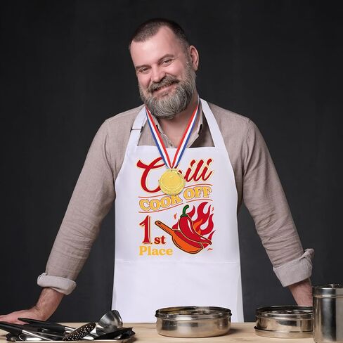 6 Pcs Chili Cook-off Prizes, Chili Cook-Off Aprons 1st 2nd 3rd Prizes Set of 3 Medals Funny Chili Cooking Aprons Adjustable Chili Cook-off Decorations Gifts for Winning Prize in Kuwait