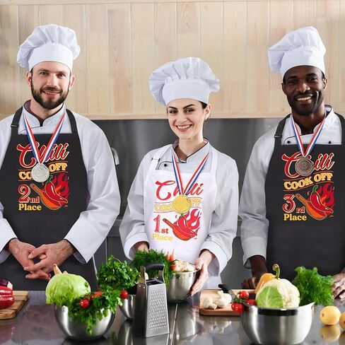 6 Pcs Chili Cook-off Prizes, Chili Cook-Off Aprons 1st 2nd 3rd Prizes Set of 3 Medals Funny Chili Cooking Aprons Adjustable Chili Cook-off Decorations Gifts for Winning Prize in Kuwait