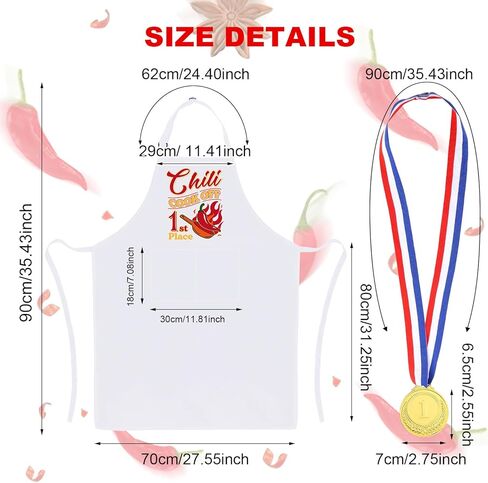 6 Pcs Chili Cook-off Prizes, Chili Cook-Off Aprons 1st 2nd 3rd Prizes Set of 3 Medals Funny Chili Cooking Aprons Adjustable Chili Cook-off Decorations Gifts for Winning Prize in Kuwait
