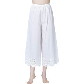 BEAUTELICATE Vintage Cotton Shorts Pettipants Culotte Slip Cropped Sleepwear Pants with Lace Edge