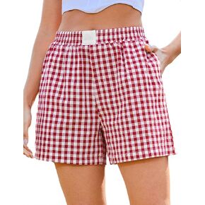 شورت Marvmys Womens Boxer Cotton Plaid Gingham Shorts Summer مرنة Pajama Buttoms مع جيوب
