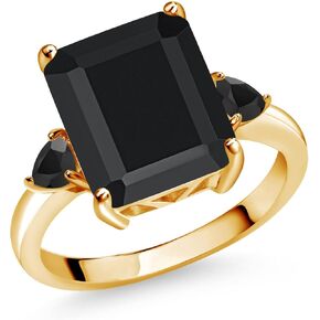GEM Stone King 18K MODEL GOLD MODLE SIVAL PILDED ONYX RING للنساء (6.01 CTTW ، Emerald Cut 12x10mm ، Gemstone Birthstone ، متوفر في الحجم 5 ، 6 ، 7 ، 8 ، 9)