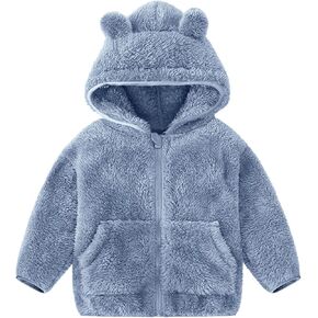 Flygo Girls Boys Fleece Hooded Jacket Unisex Toddler Sweatshirt Bear Ear Zip Up Sweater Outwear Hoodie