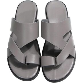 GORGLITTER Men's Beach Leather Sandals Slide Footwear Round Flip Flops Pu Slip On Slippers