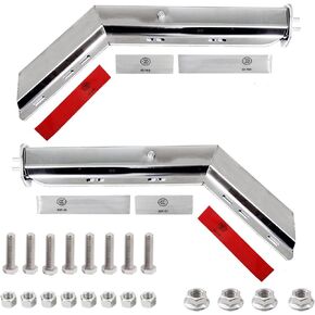 2 Pack Angled Stainless Steel Heavy Duty Spring Loaded Mud Flap Hanger Bracket Mudflap Holder Set for Semi Trucks 2-1/2" Bolt Spacing 30" Length with Reflective Tapes