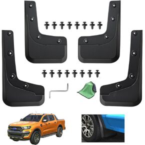 2024-2025 Ford Ranger Mud Flaps - 4-Piece Front & Rear Splash Guards for XL/XLT/Lariat, No Drill Required, Black (Not for Raptor)