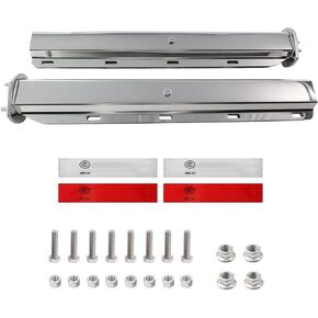Chrome Straight Spring Loaded Mud Flap Hanger Bracket Set 1-1/8" Bolt Spacing 30" Length with Aluminum Reflective Tapes fit for Semi Trucks, 2 pcs