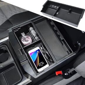 TACOBRO Center Console Tray Organizer Compatible with 2023 2024 Ford F250 F350 F450 F550 Accessories, Black ABS Plastic Armrest Insert Secondary Storage, (Work Great with The Factory Tray) -1Pcs