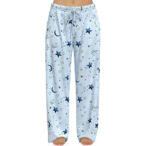 Plus Size Women Pajama Pants Soft Long Sleep Lounge Pants Drawstring Star Floral Printed with Pocket L-5XL