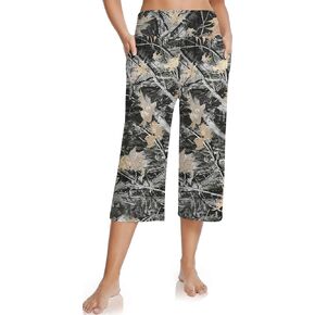 UEU Women's Summer Capris Yoga Pants for Women High Waisted Casual Wide Leg Loose Soft Pajamas with Pockets