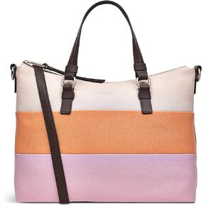 RADLEY London Lyme Terrace Stripe Women's Medium Leather Ziptop Satchel Bag, Clay Pink
