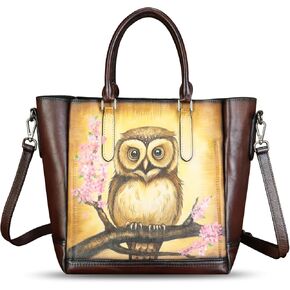 Genuine Leather Handbag for Women Hand Painted Leather Top Handle Satchel Handmade Crossbody Purse Tote Bag